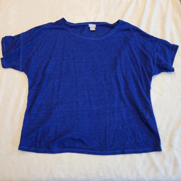 🌴5 for $25🌴 Chico's Beautiful Blue Solid Color Short Sleeved  Top Women's SZ 2 - Picture 1 of 14